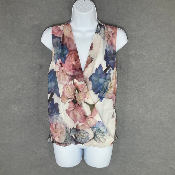 H&M Floral Sleeveless Blouse Sheer Lightweight Top Succulents Career Office Sz 6 - Picture 1 of 9